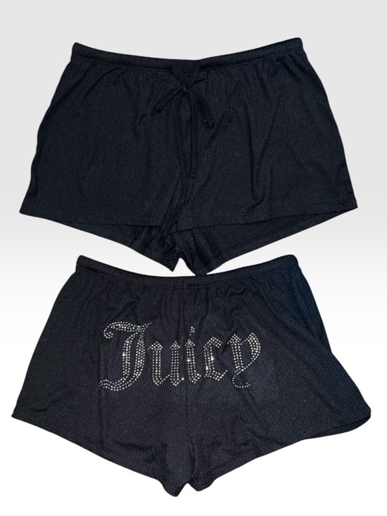 Juicy Couture Pants - Juicy Couture Black Bling Silver Logo Ribbed Lounge Drawstring Shorts Y2K Size M